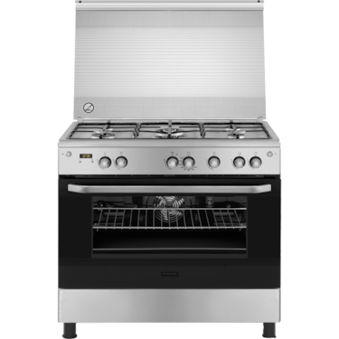 90cm 5-burner dual-fuel range cooker with 126.9L oven - Stainless steel