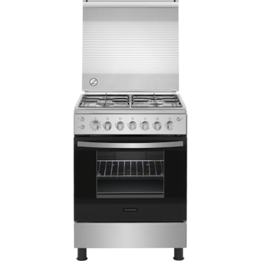 60cm 4-burner gas cooking range with 1 cooking level &amp; 72L self-cleaning oven - Stainless steel